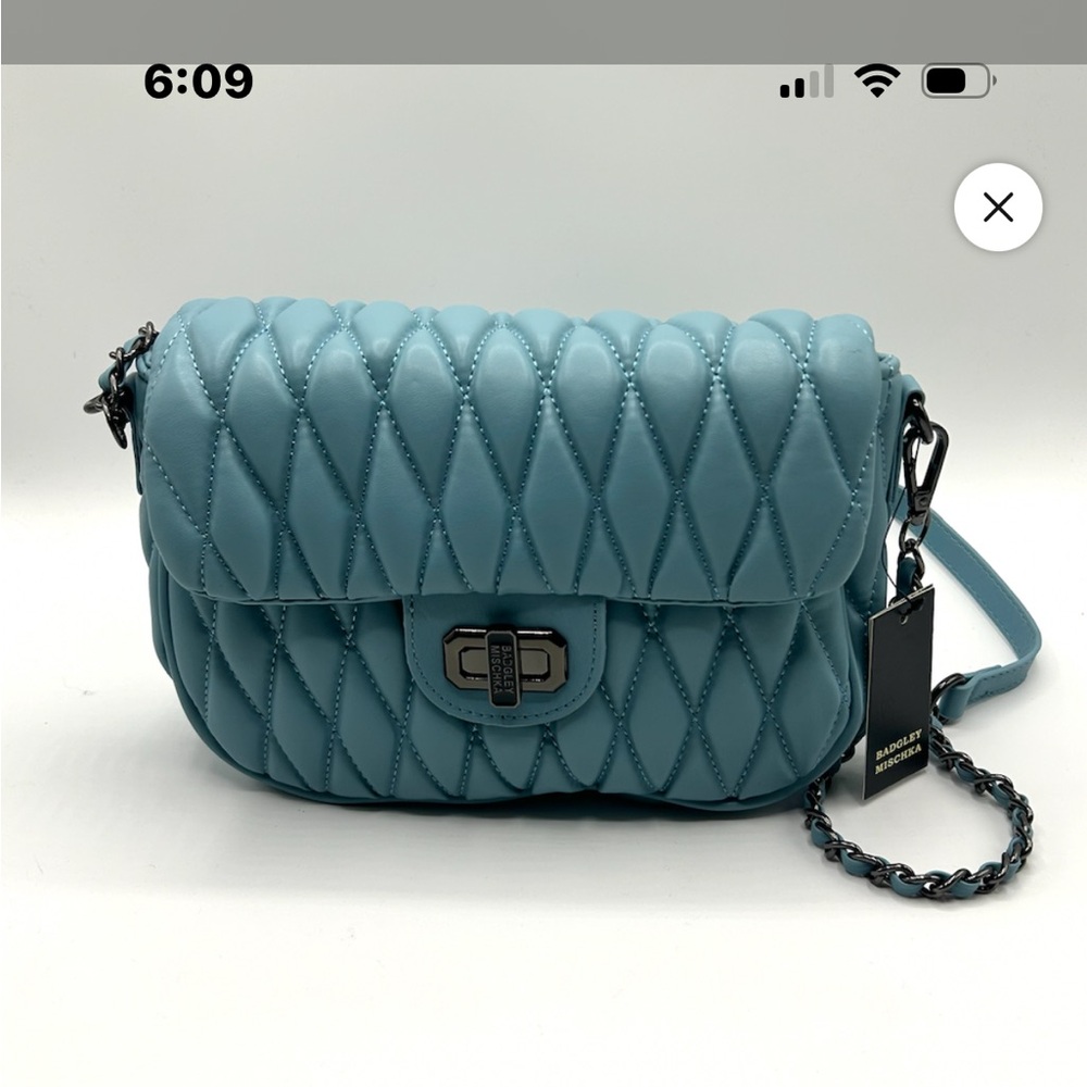 Badgley Mischka Quilted Blue Crossbody Bag